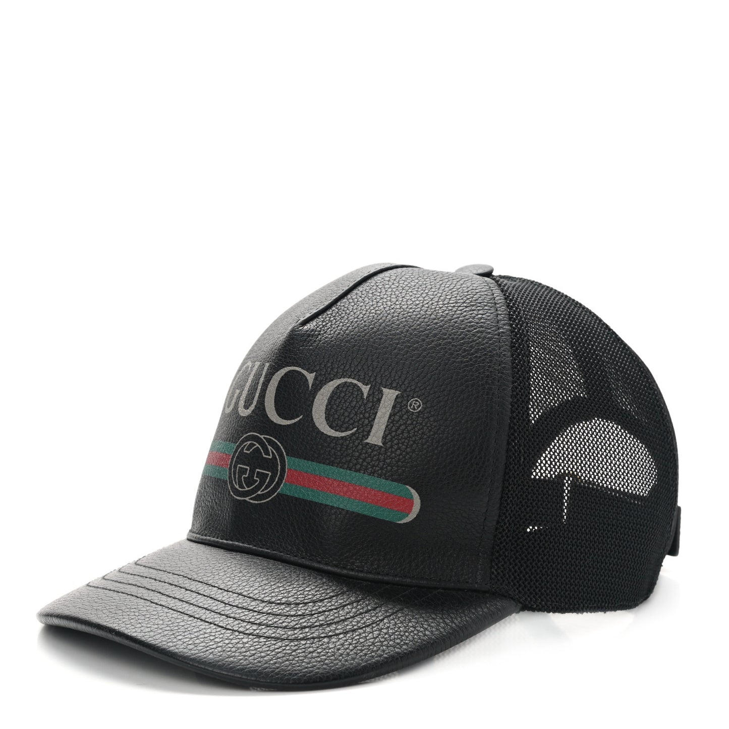 Grained Calfskin Logo Baseball Hat Black