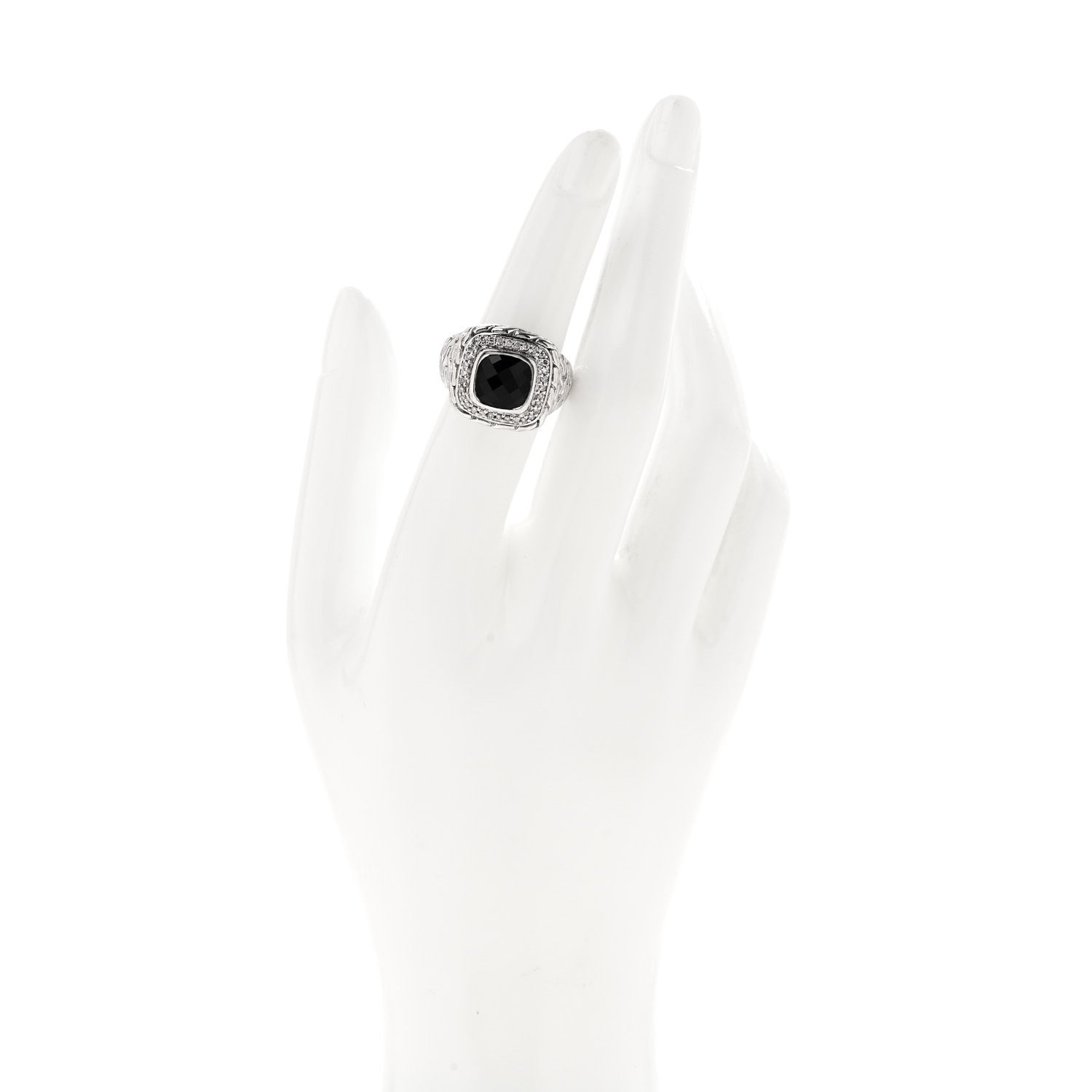 John Hardy Sterling Silver Black Garnet Diamond Classic Chain Ring 52 6 2 of 6