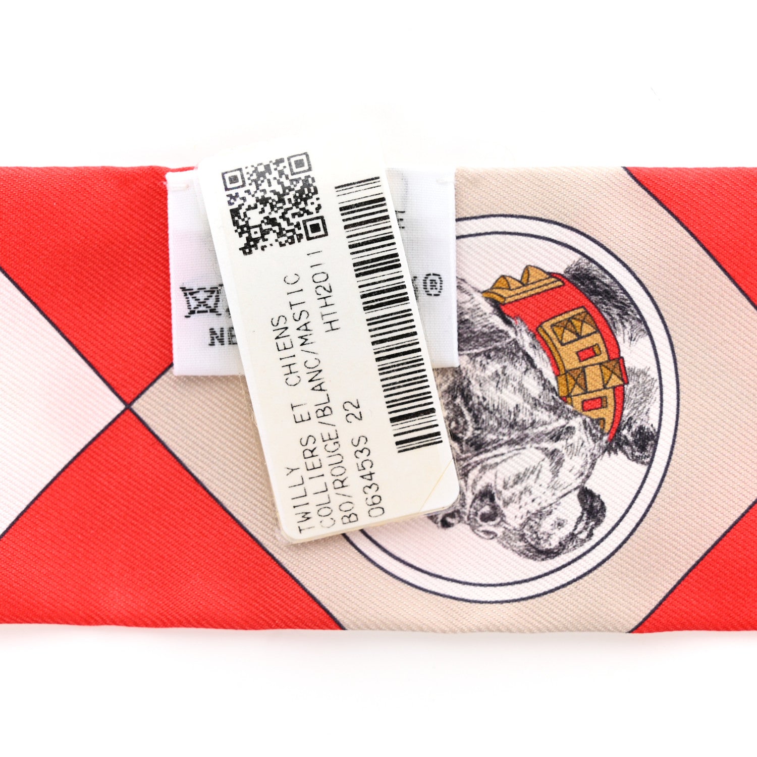 Hermes Silk Colliers et Chiens Twilly Rouge White Mastic 3 of 4