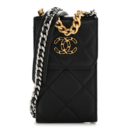 Chanel Lambskin Quilted Chanel 19 Phone Holder With Chain Black 1 of 14