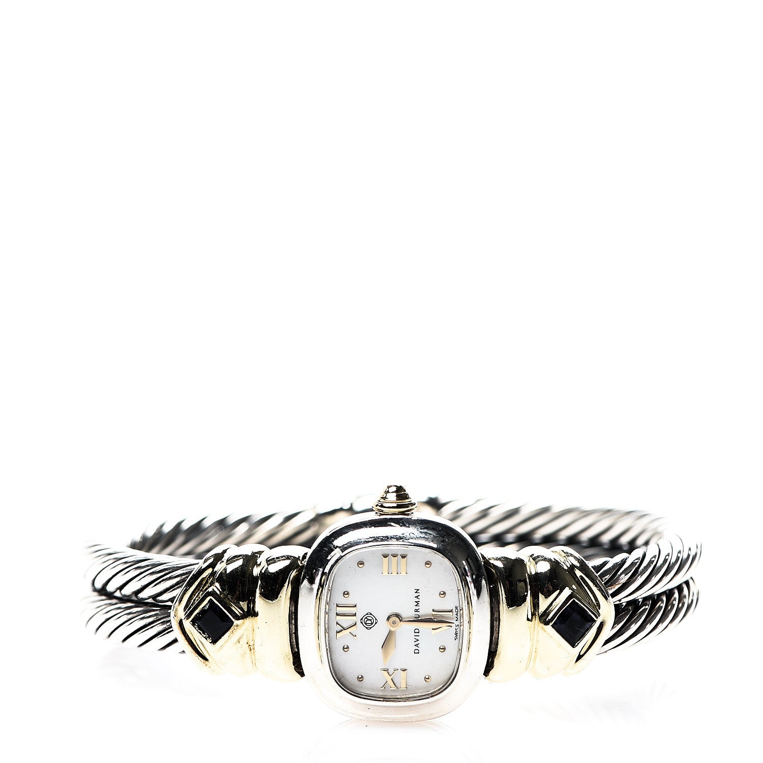 David Yurman Sterling Silver 14K Yellow Gold Mother of Pearl Iolite 21mm Classic Cable Quartz Watch 2 of 6