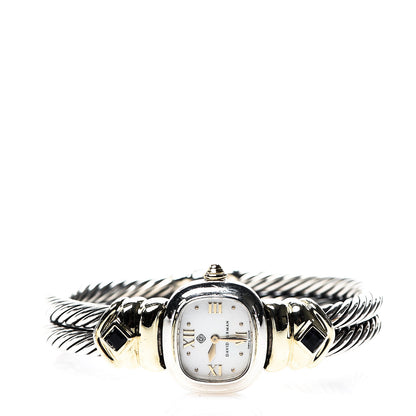 David Yurman Sterling Silver 14K Yellow Gold Mother of Pearl Iolite 21mm Classic Cable Quartz Watch 2 of 6