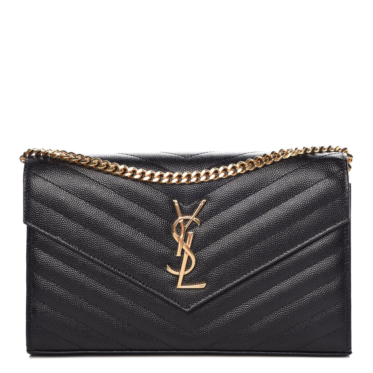 Grain De Poudre Matelasse Chevron Monogram Chain Wallet Black