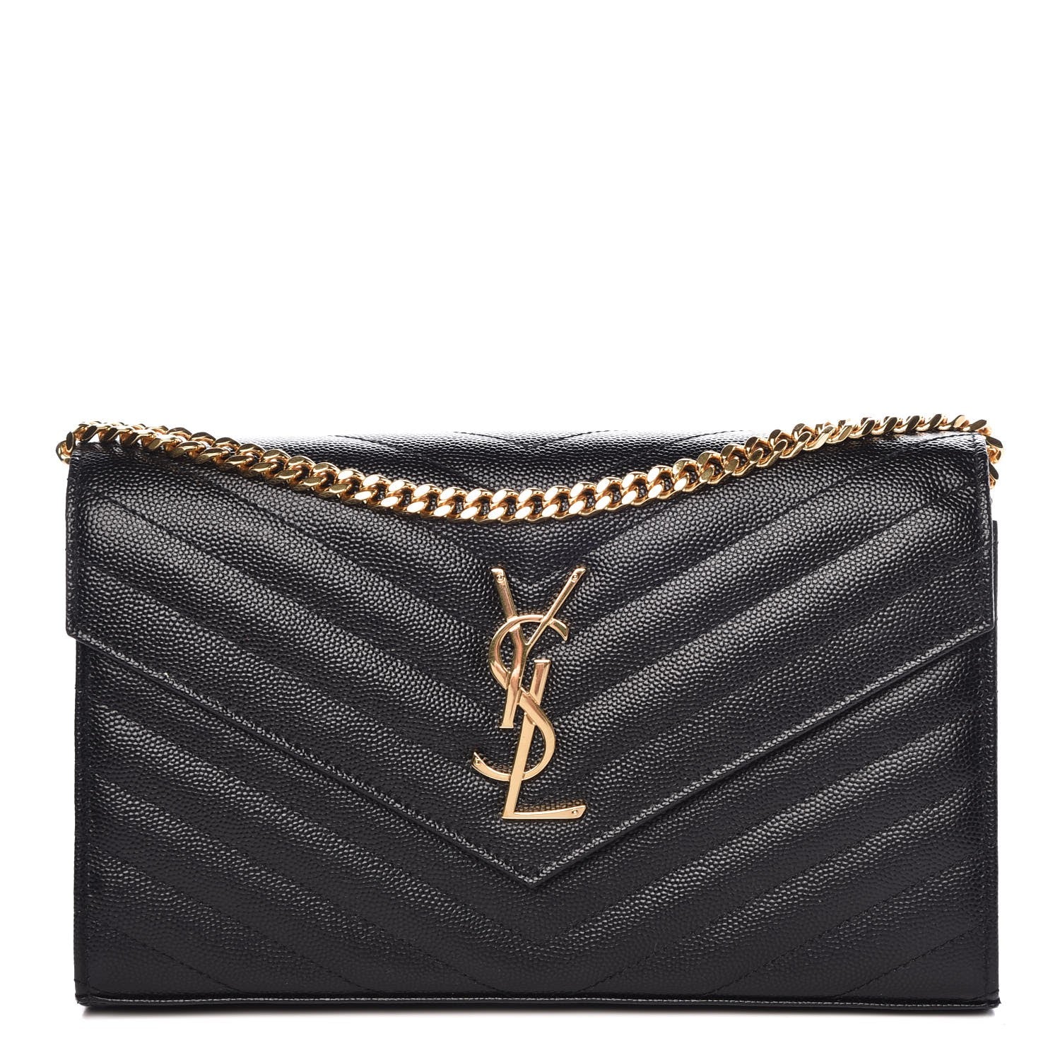 Saint Laurent Grain De Poudre Matelasse Chevron Monogram Chain Wallet Black 1 of 8