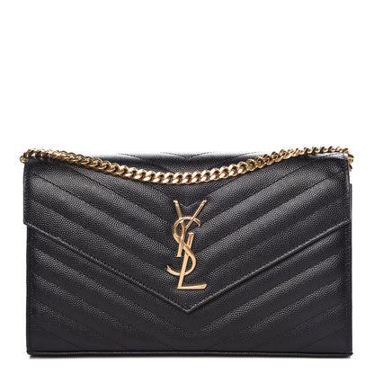 Saint Laurent Grain De Poudre Matelasse Chevron Monogram Chain Wallet Black 1 of 8
