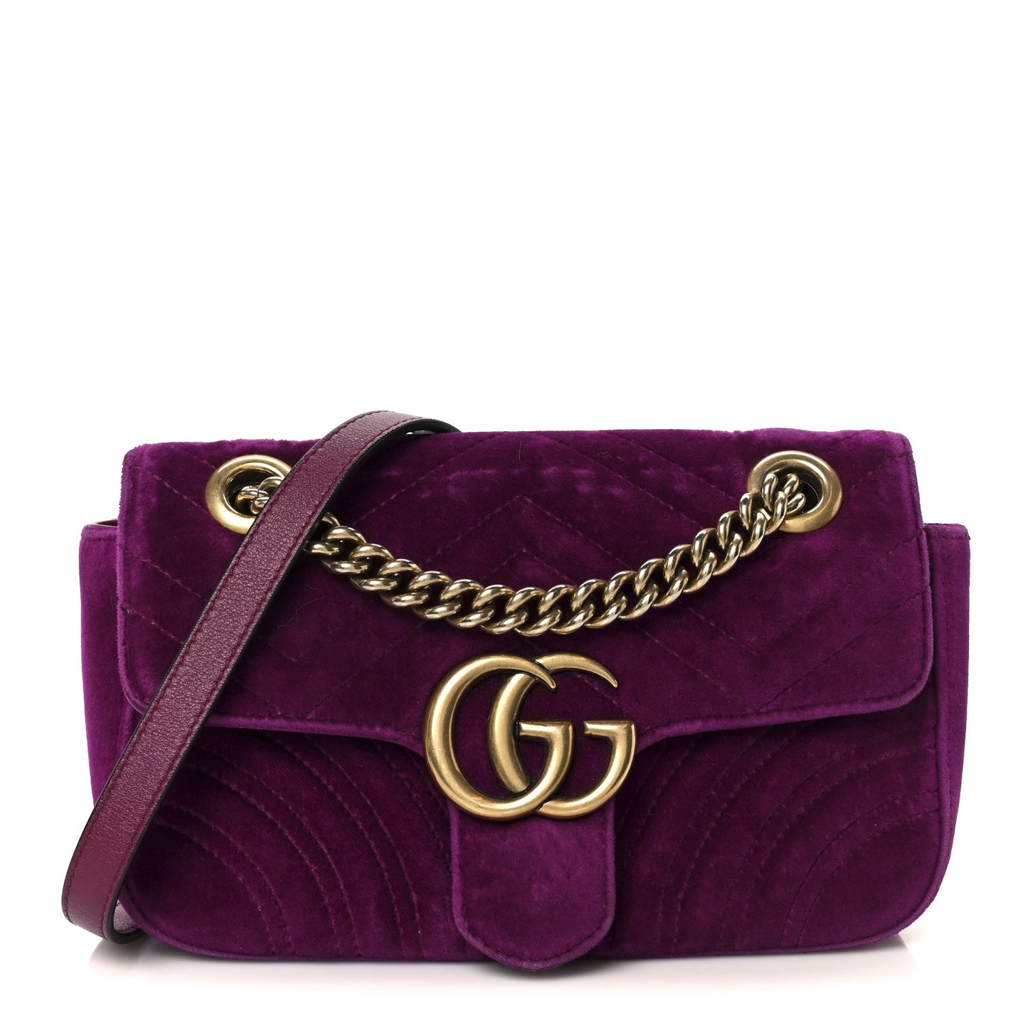 Velvet Matelasse Mini GG Marmont Shoulder Bag Fuchsia Violet Cyclamen