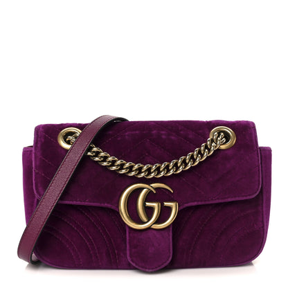 Gucci Velvet Matelasse Mini GG Marmont Shoulder Bag Fuchsia Violet Cyclamen 1 of 12