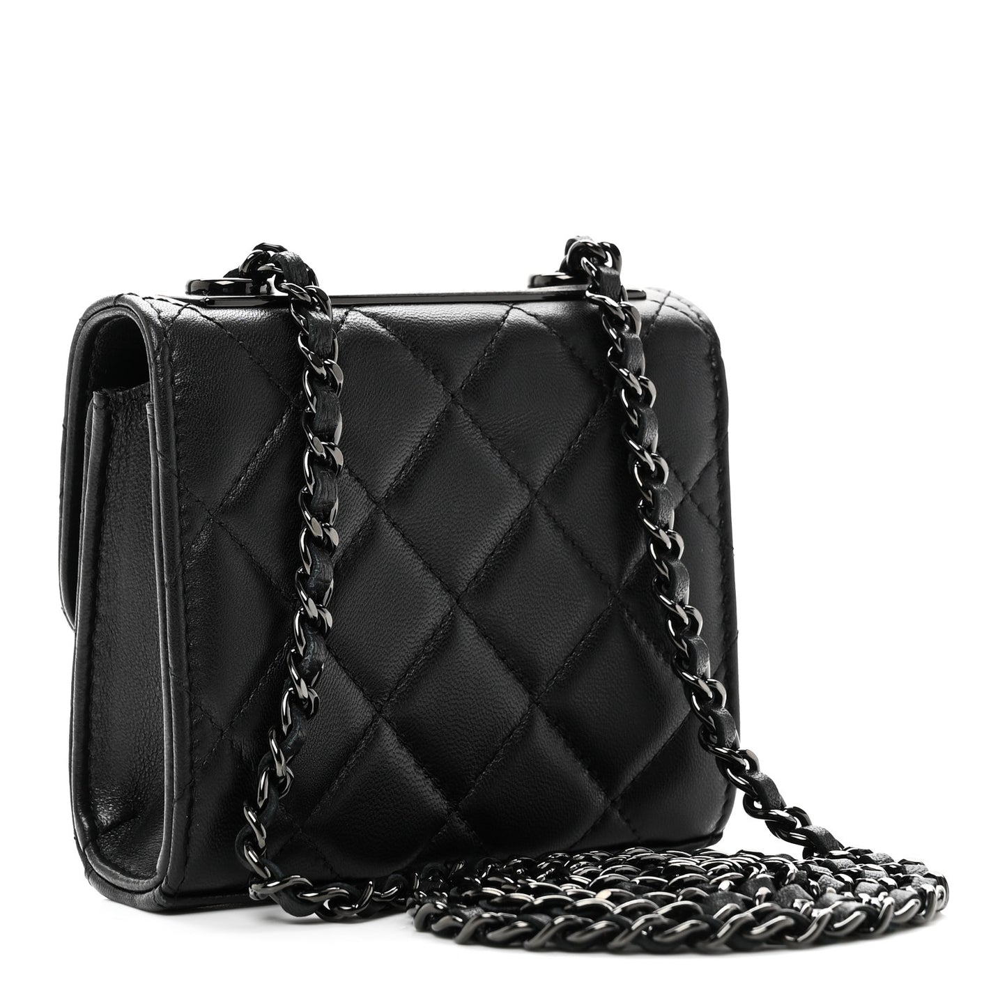 Lambskin Quilted Mini Trendy CC Clutch With Chain So Black