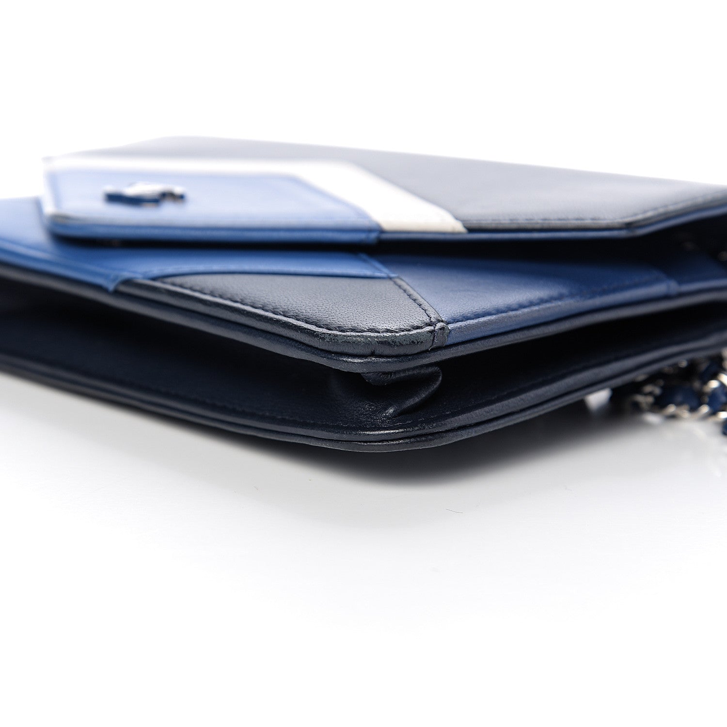 Chanel Lambskin Stitched Wallet On Chain WOC Blue 10 of 12