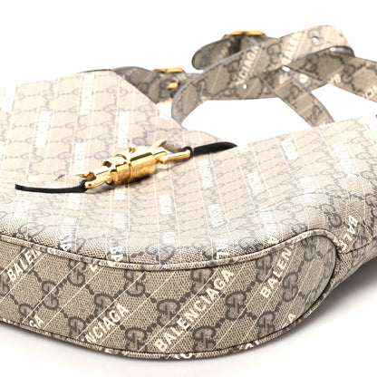 Gucci X BALENCIAGA GG Supreme Monogram Logo Print Medium Jackie 1961 Hobo Beige Ebony 10 of 10