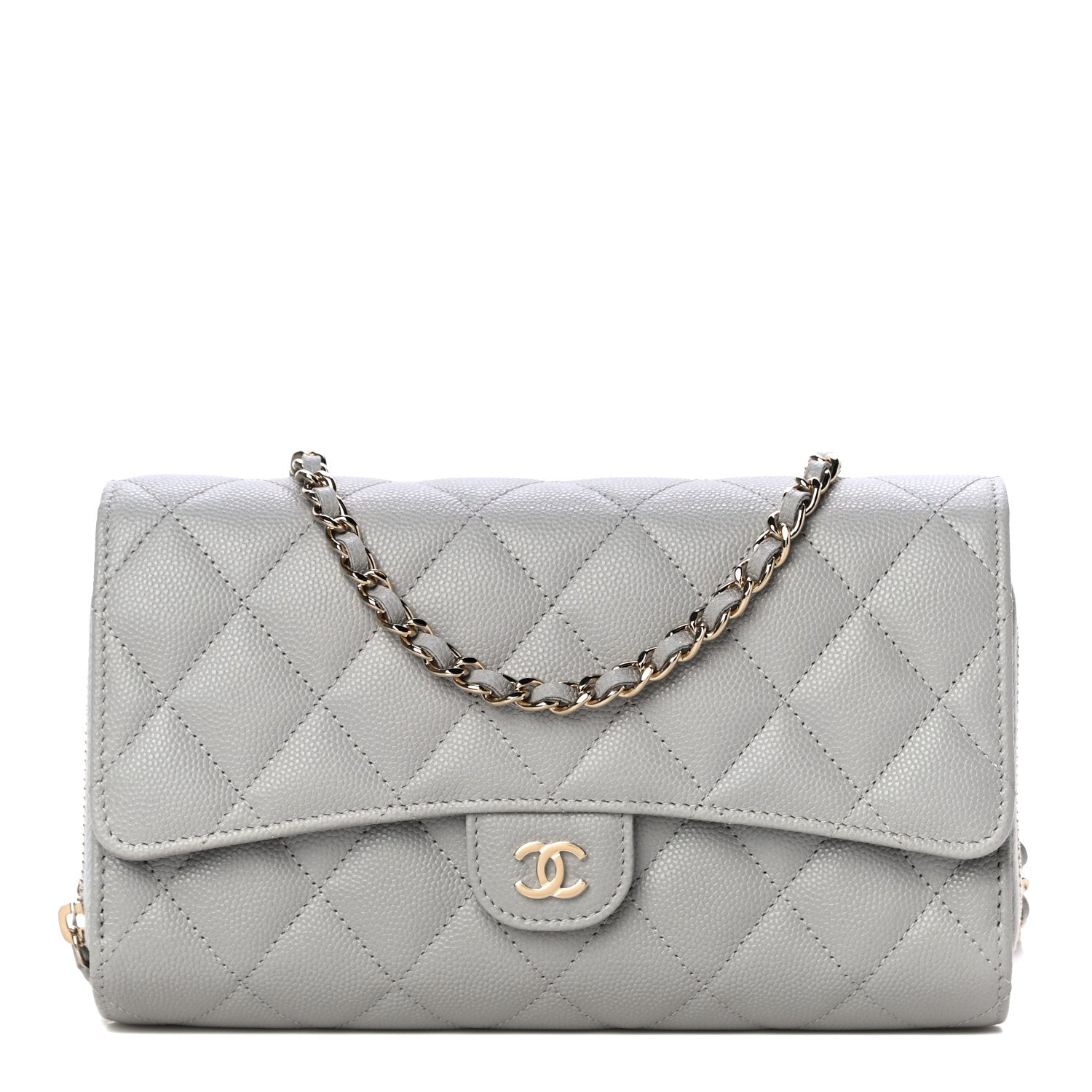 Chanel Caviar Quilted Phone Holder Wallet on Removable Chain Grey 1 of 12