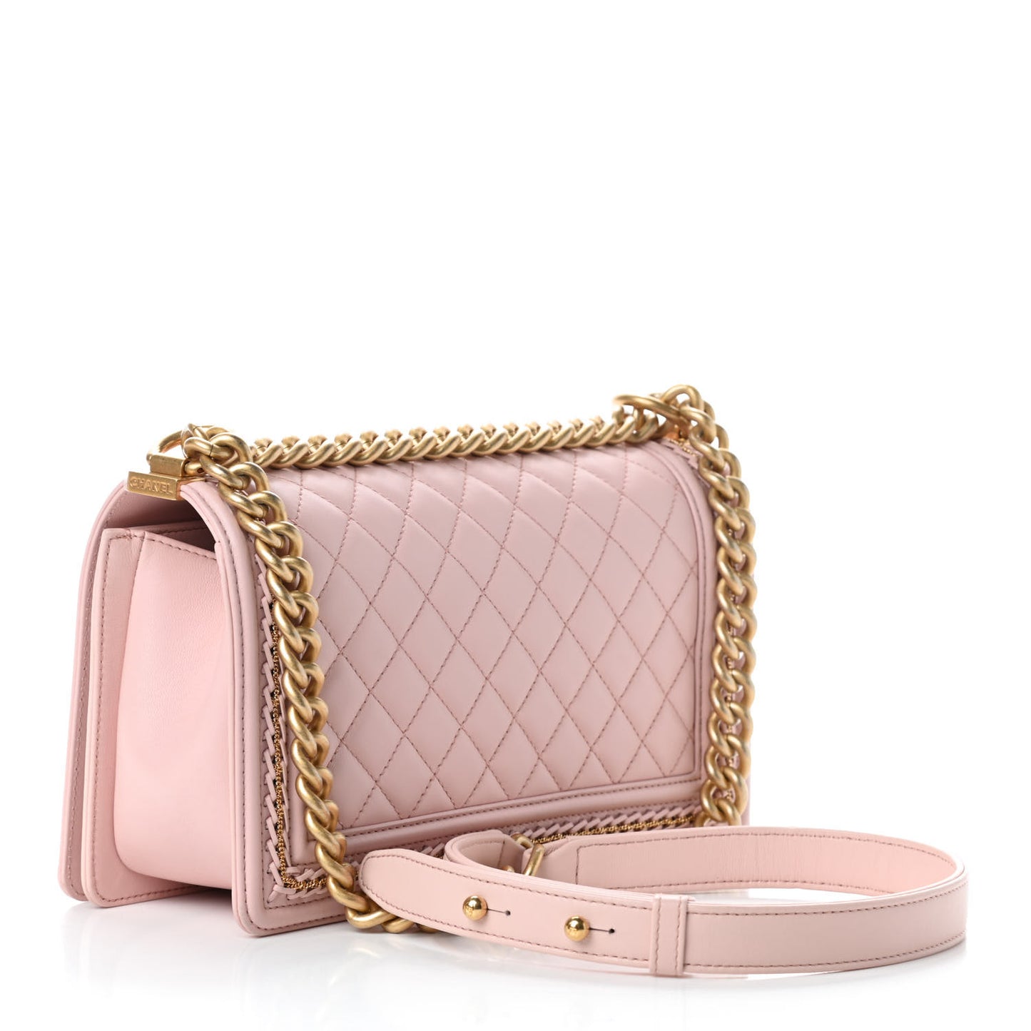 Lambskin Quilted Medium Chain Detail Boy Flap Light Pink