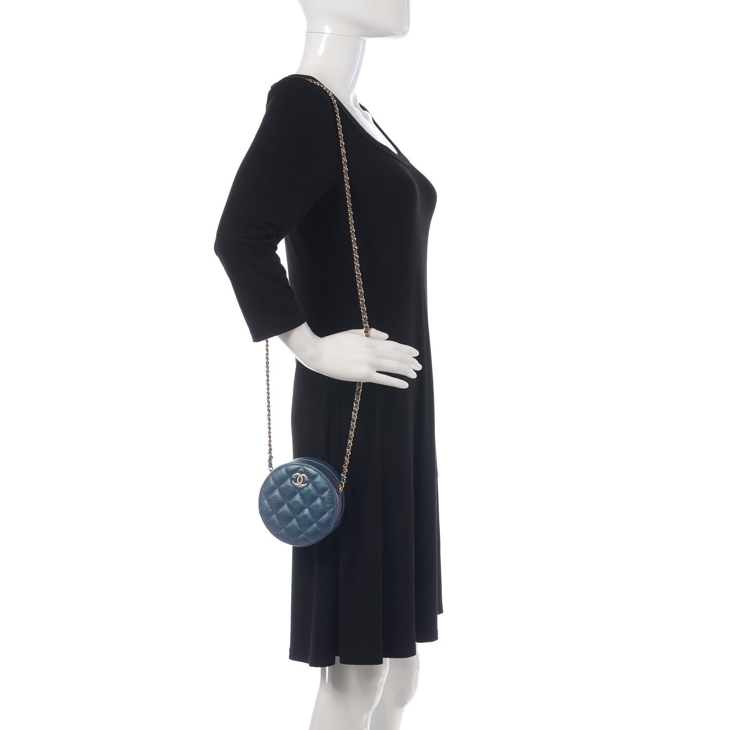 Chanel Iridescent Caviar Quilted Round Clutch With Chain Blue 2 of 11