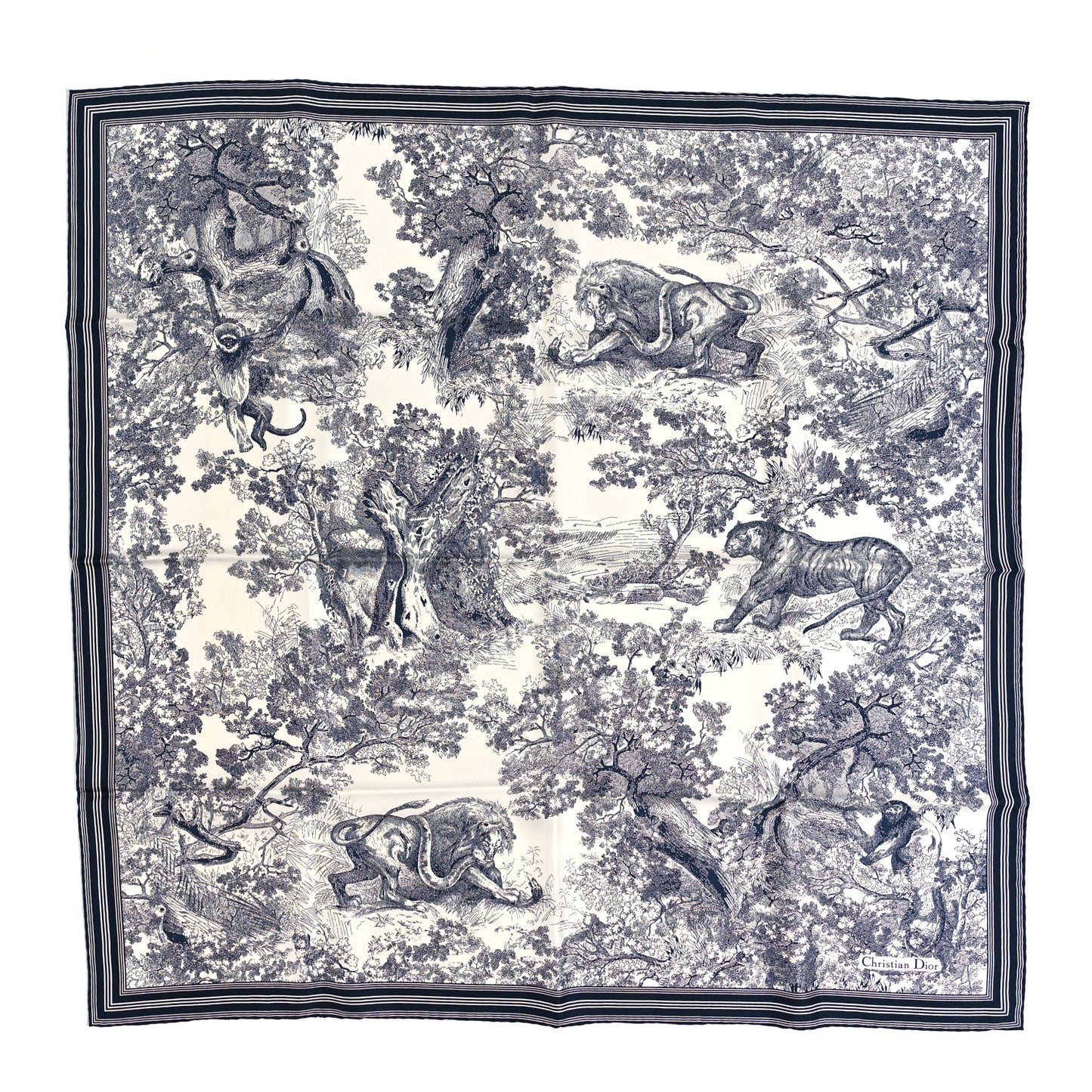 Silk Toile De Jouy Scarf Blue