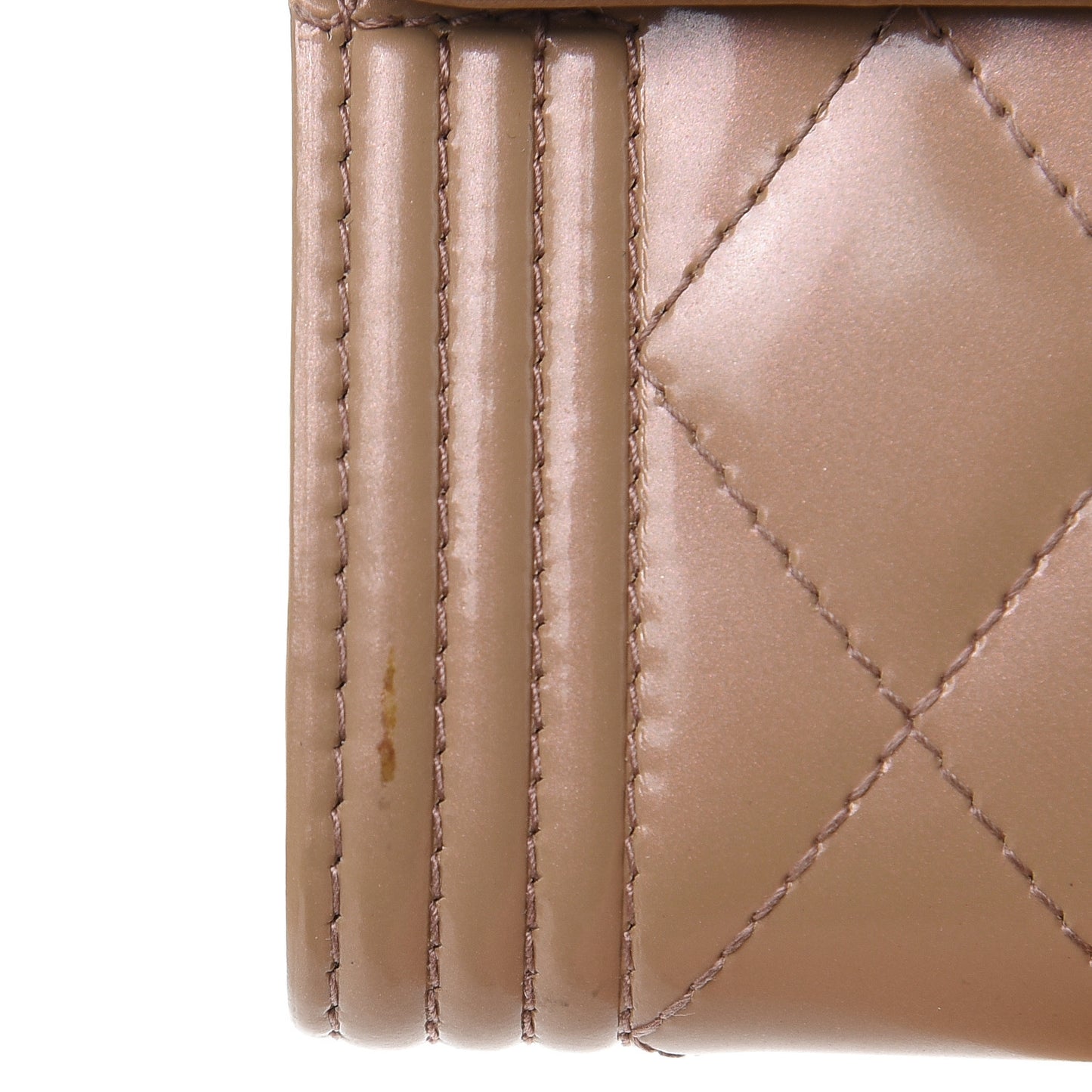 Iridescent Glazed Calfskin Quilted Compact Boy Wallet Beige