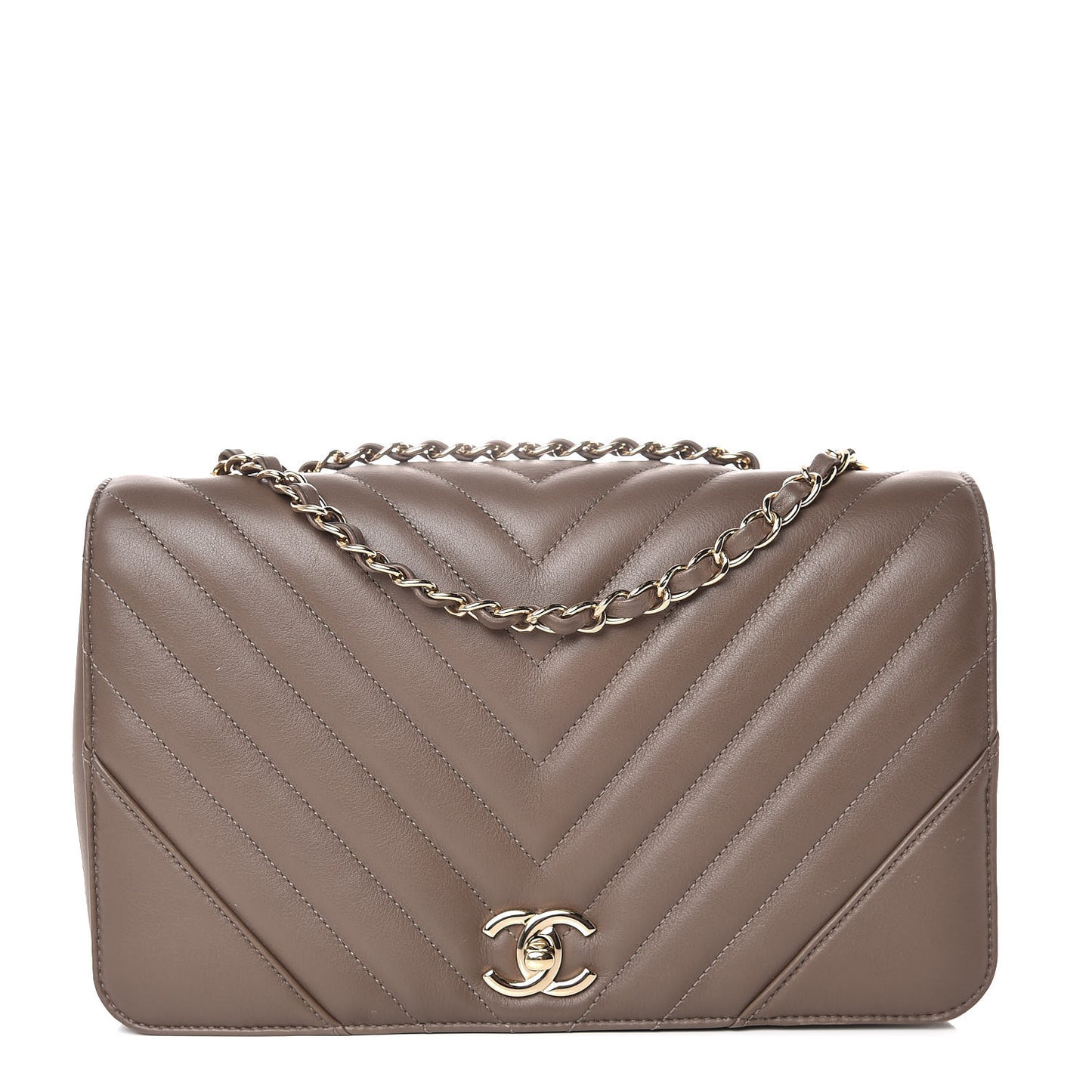 Calfskin Chevron Quilted Medium Statement Flap Khaki