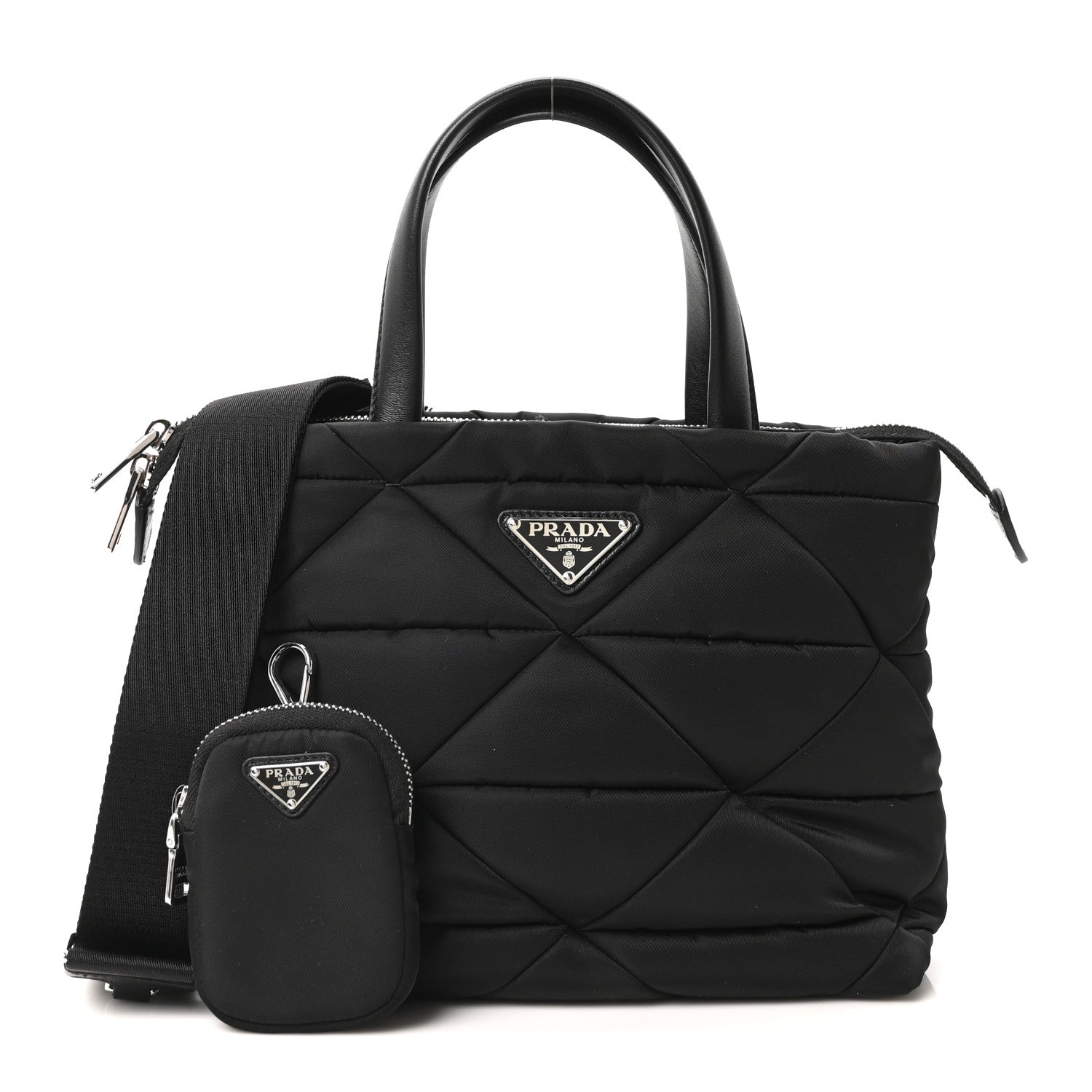Prada Re-Nylon Nappa Triangle Quilted Padded Double Handled Zip Pocket Tote Black 5 of 21