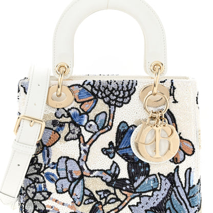 Christian Dior CHRISTIAN DIOR Calfskin Toile De Jouy Beaded Sequin Embroidered Small Mexico Lady Dior White Pastel Midnight Blue 7 of 9