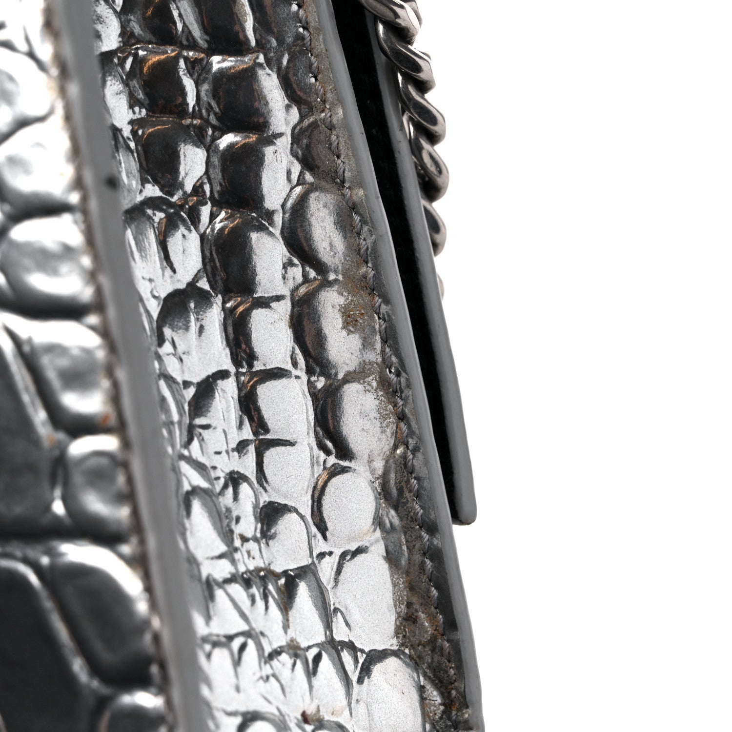 Balenciaga Metallic Calfskin Crocodile Embossed Hourglass Chain Bag Silver 12 of 12
