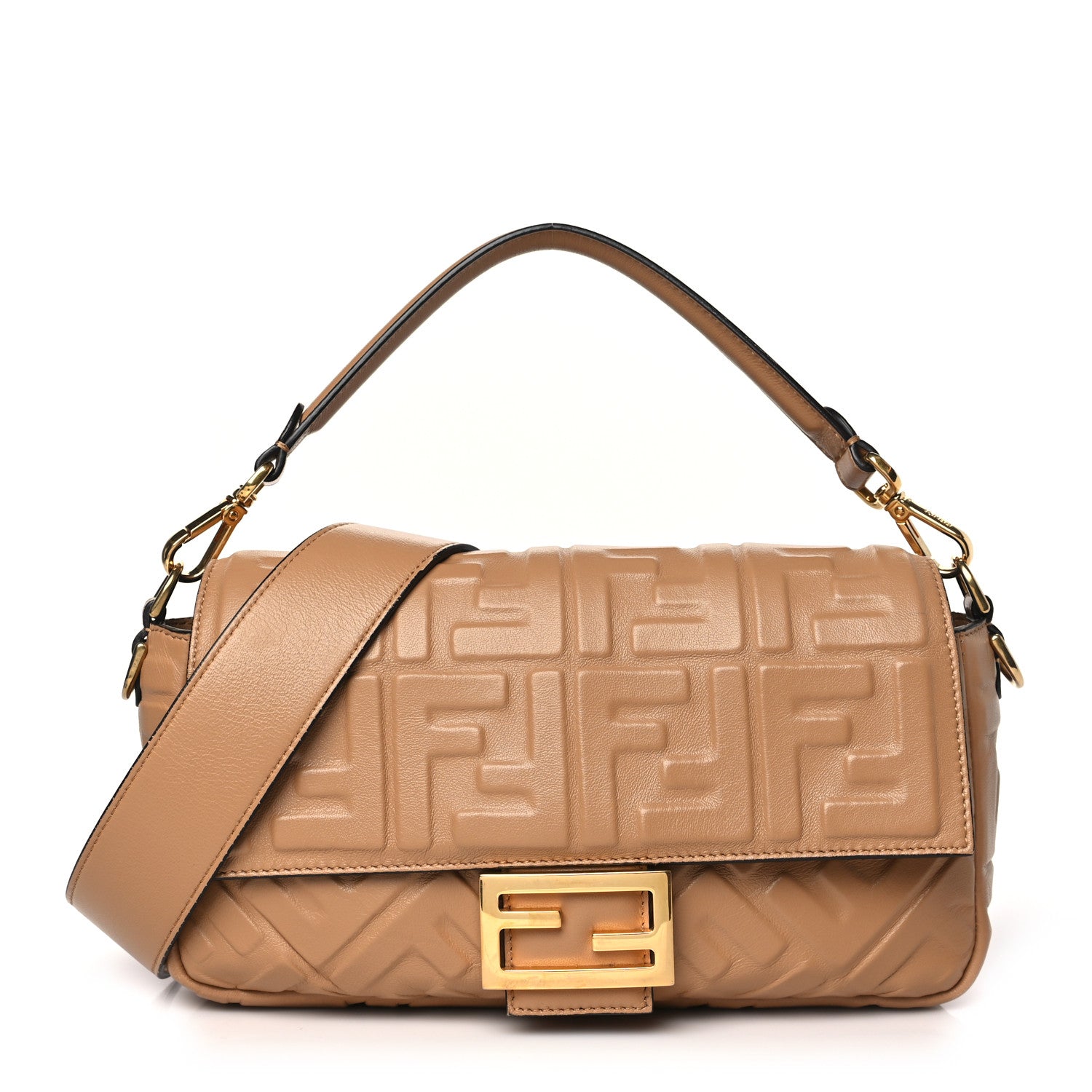 Fendi Nappa FF 1974 Embossed Baguette Miele Scuro 1 of 14