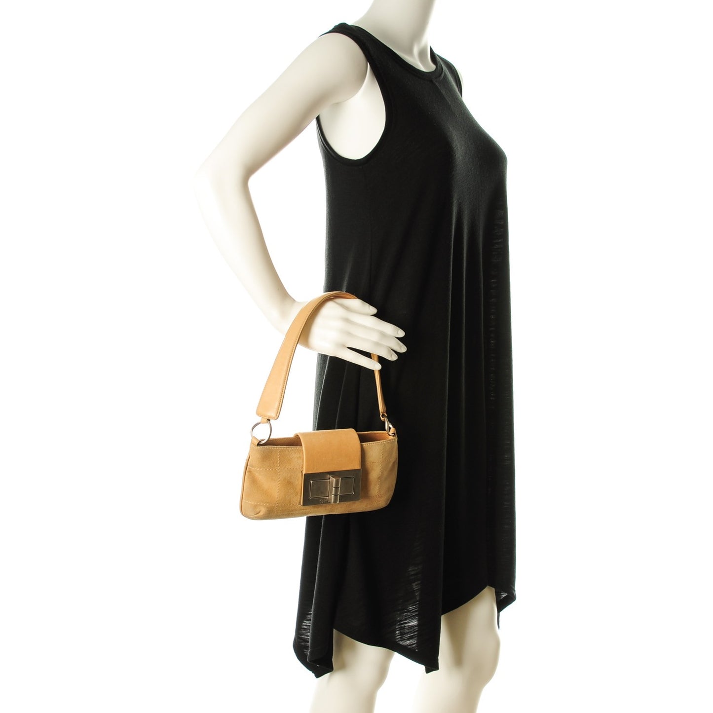 Suede Quilted Small Mademoiselle Shoulder Bag Beige