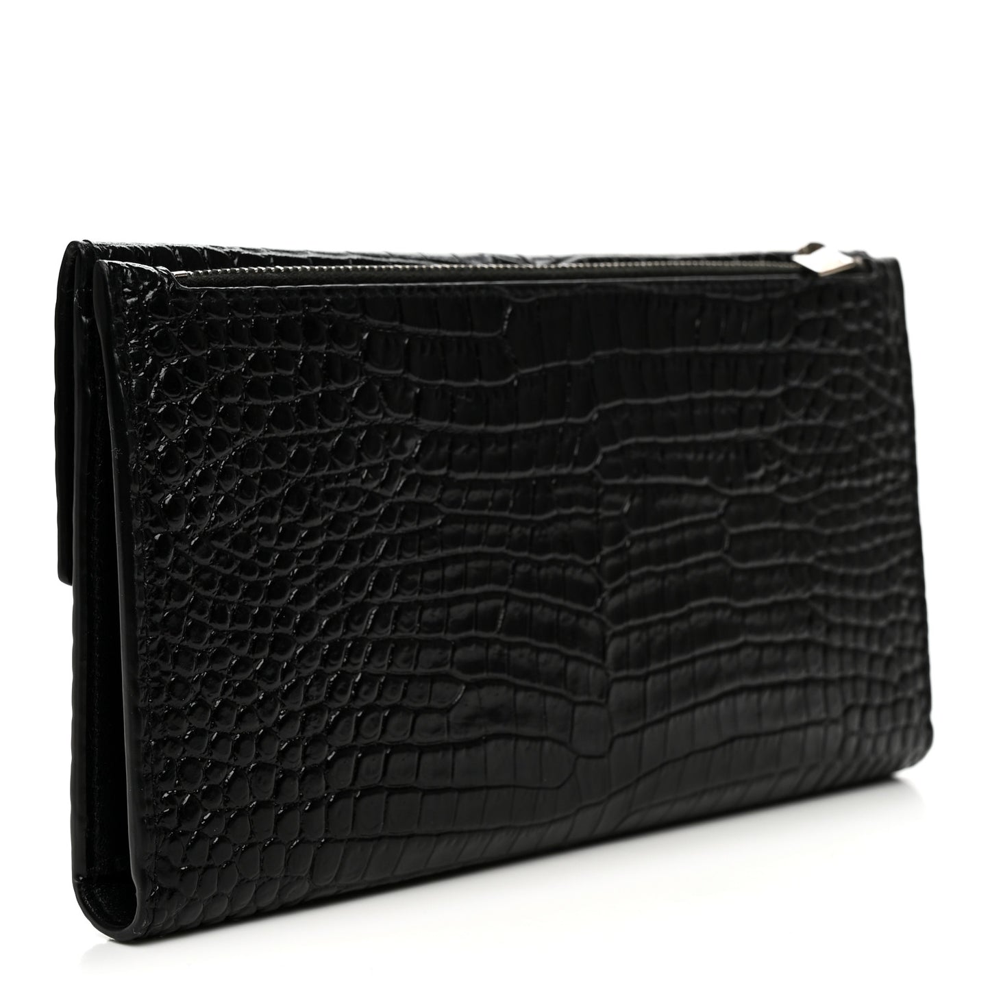 Calfskin Crocodile Embossed Monogram Uptown Wallet Black