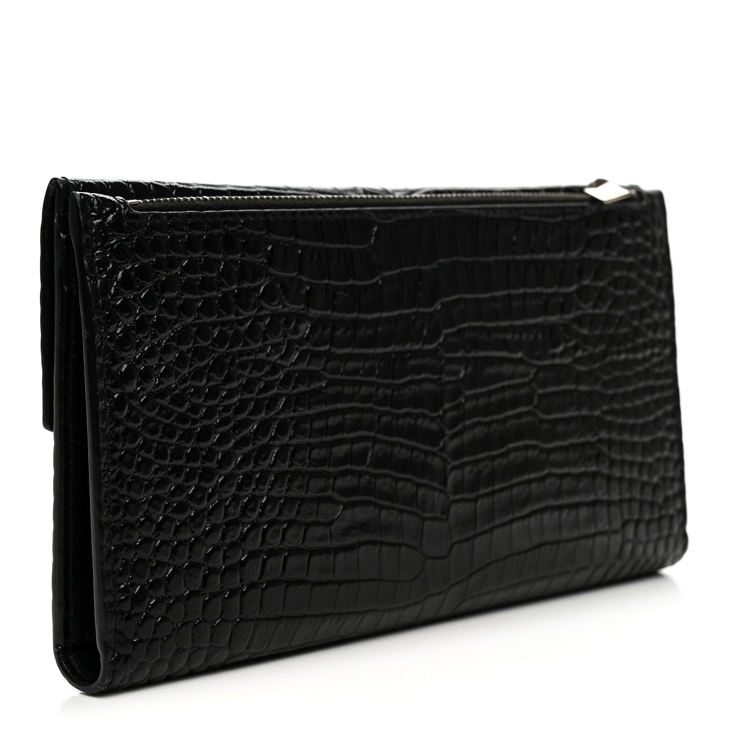 Saint Laurent Calfskin Crocodile Embossed Monogram Uptown Wallet Black 3 of 10