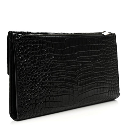 Saint Laurent Calfskin Crocodile Embossed Monogram Uptown Wallet Black 3 of 10
