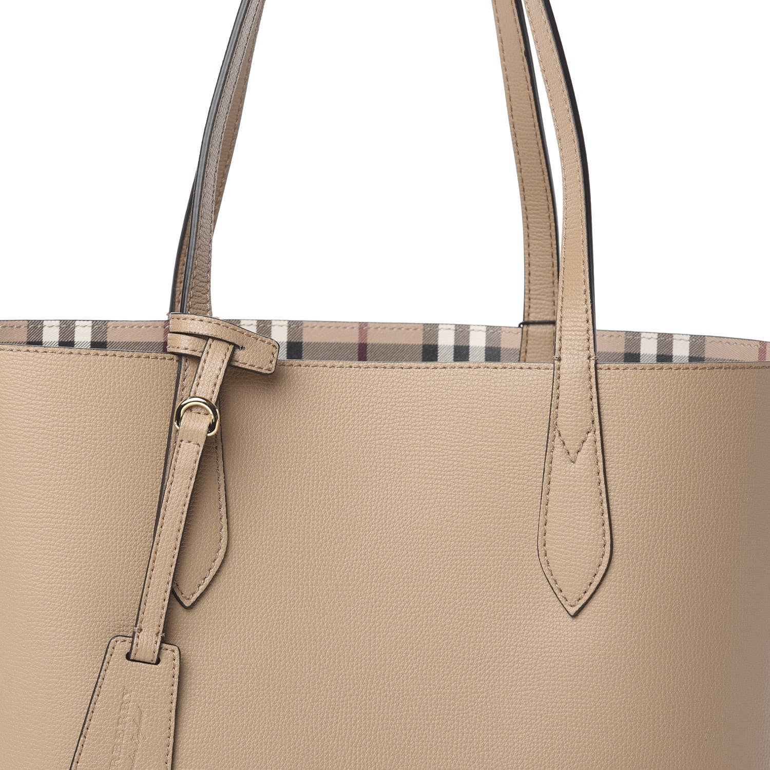 Burberry Grainy Calfskin Haymarket Check Small Reversible Tote Mid Camel 9 of 14