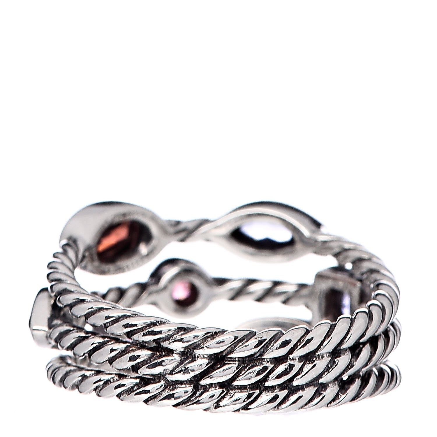 David Yurman Sterling Silver Garnet Amethyst Iolite Tourmaline Berry Confetti 3 Row Ring 52 6 4 of 5