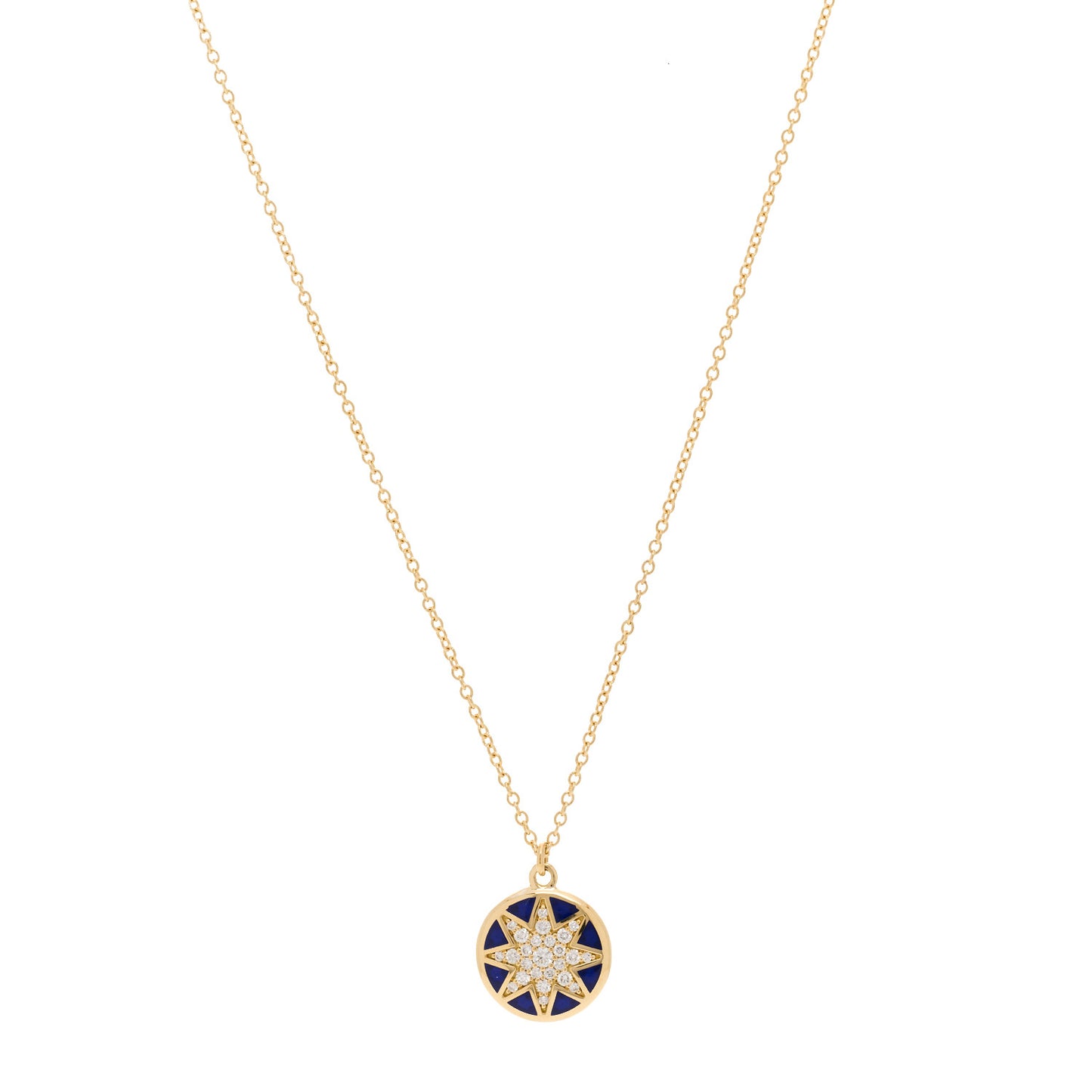 18K Yellow Gold Diamond Enamel Paloma Picasso Venezia Stella Pendant Necklace Blue