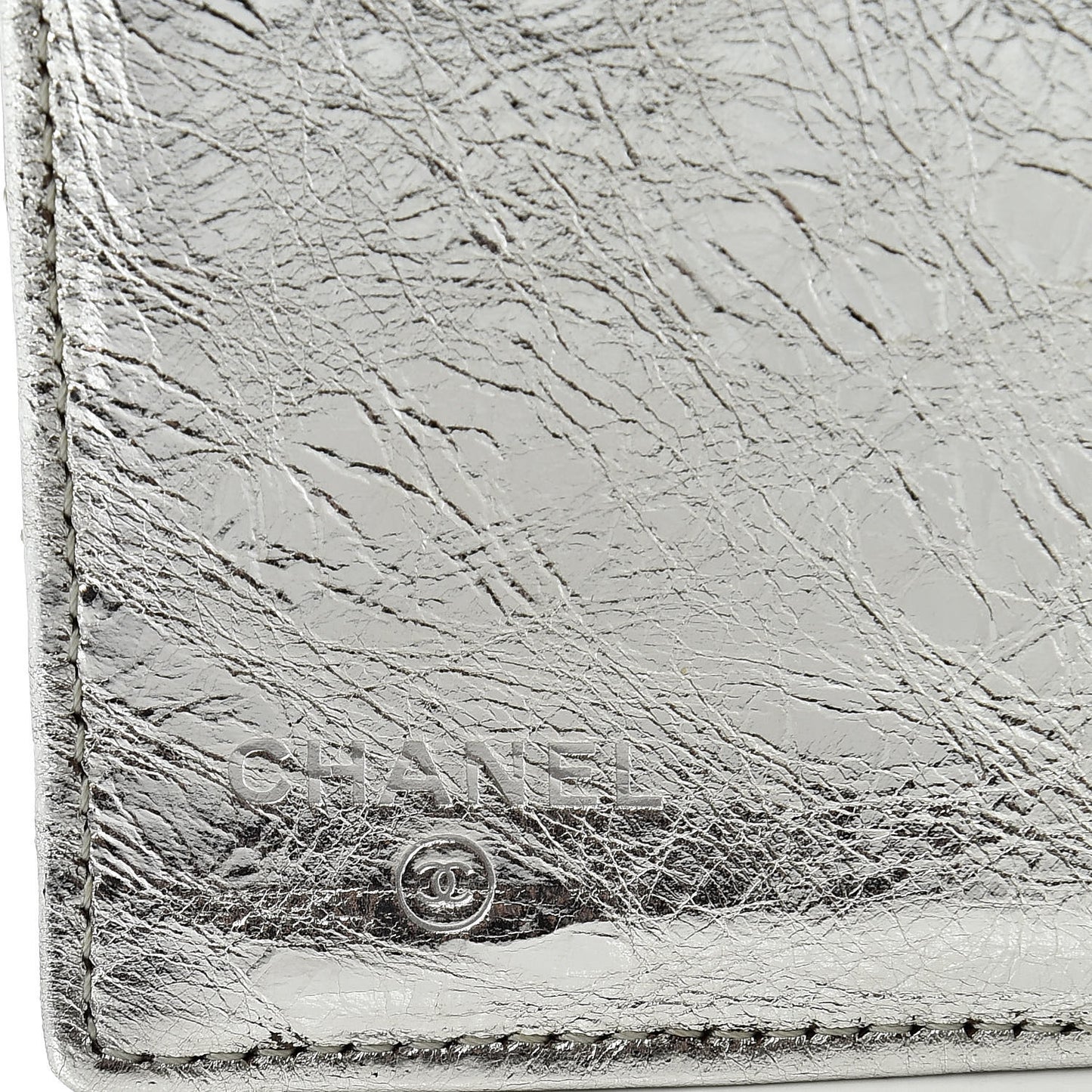 Metallic Aged Calfskin Quilted Reissue Long Flap Wallet Light Silver