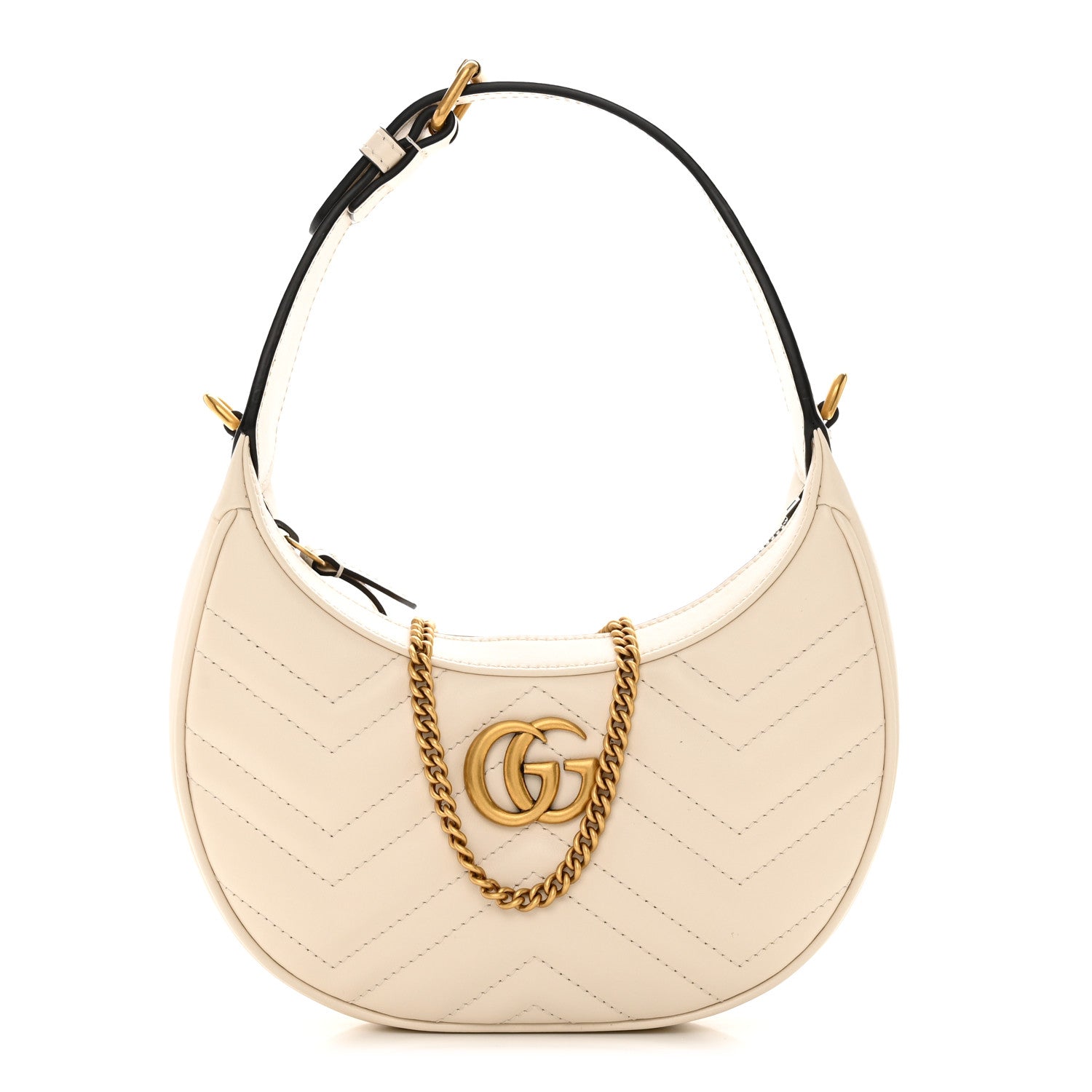 Gucci Calfskin Matelasse Chevron Mini GG Marmont Half Moon Hobo Mystic White 1 of 13