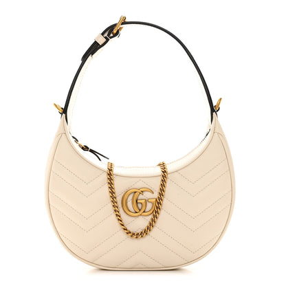 Gucci Calfskin Matelasse Chevron Mini GG Marmont Half Moon Hobo Mystic White 1 of 13