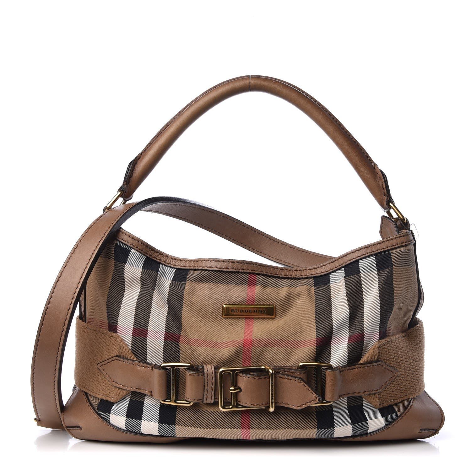 Burberry Vintage Leather House Check Medium Creighton Hobo Dark Stone 1 of 28