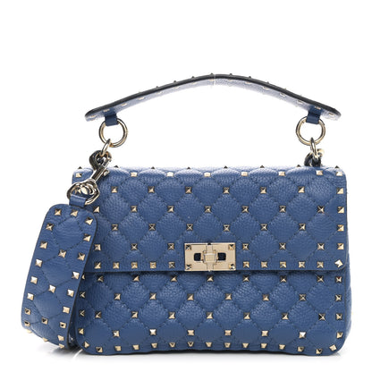 Valentino Garavani Grained Calfskin Medium Rockstud Spike Shoulder Bag Blue 1 of 10