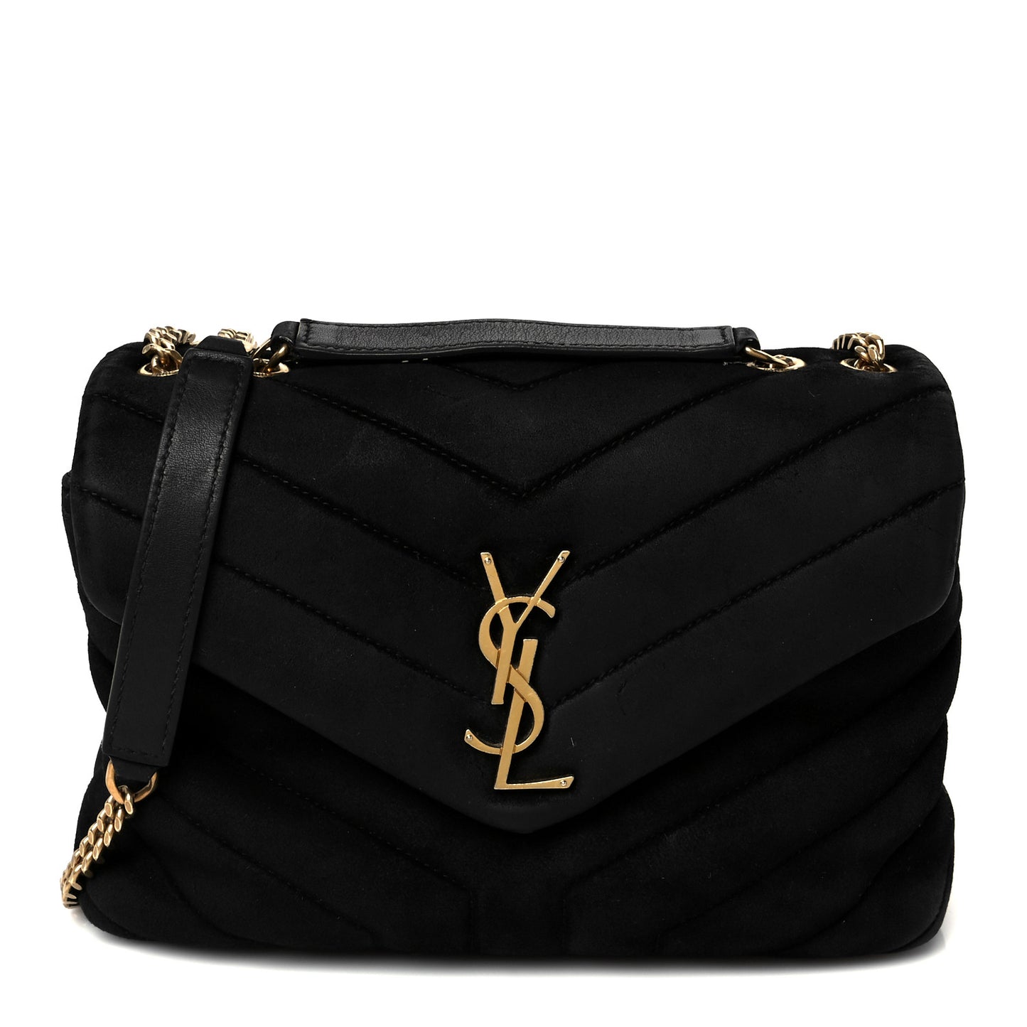 Suede Calfskin Y Quilted Monogram Small Loulou Chain Satchel Black