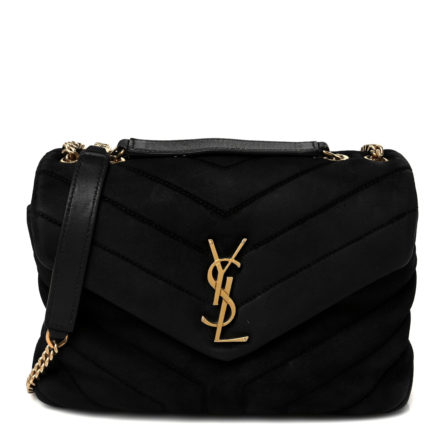 Saint Laurent Suede Calfskin Y Quilted Monogram Small Loulou Chain Satchel Black 1 of 14
