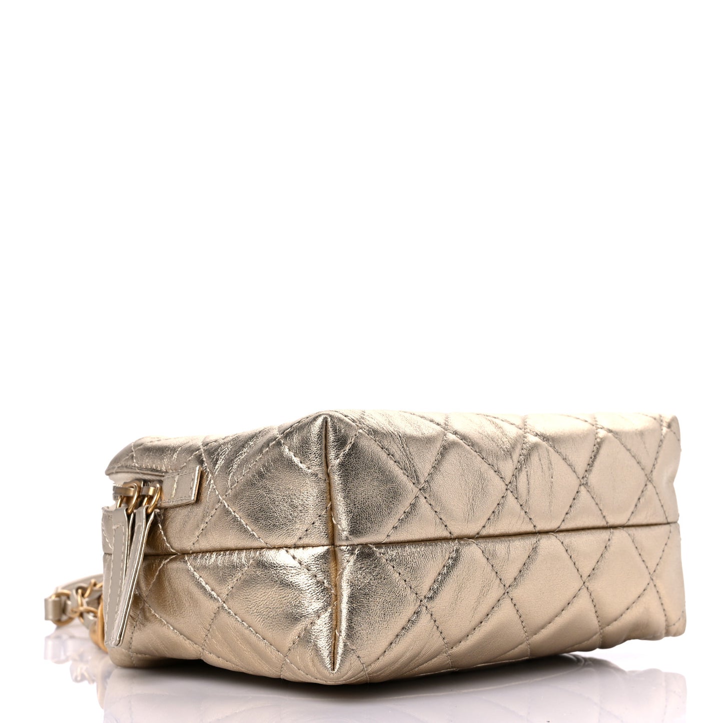 Metallic Lambskin Quilted Mini Bowling Bag Gold