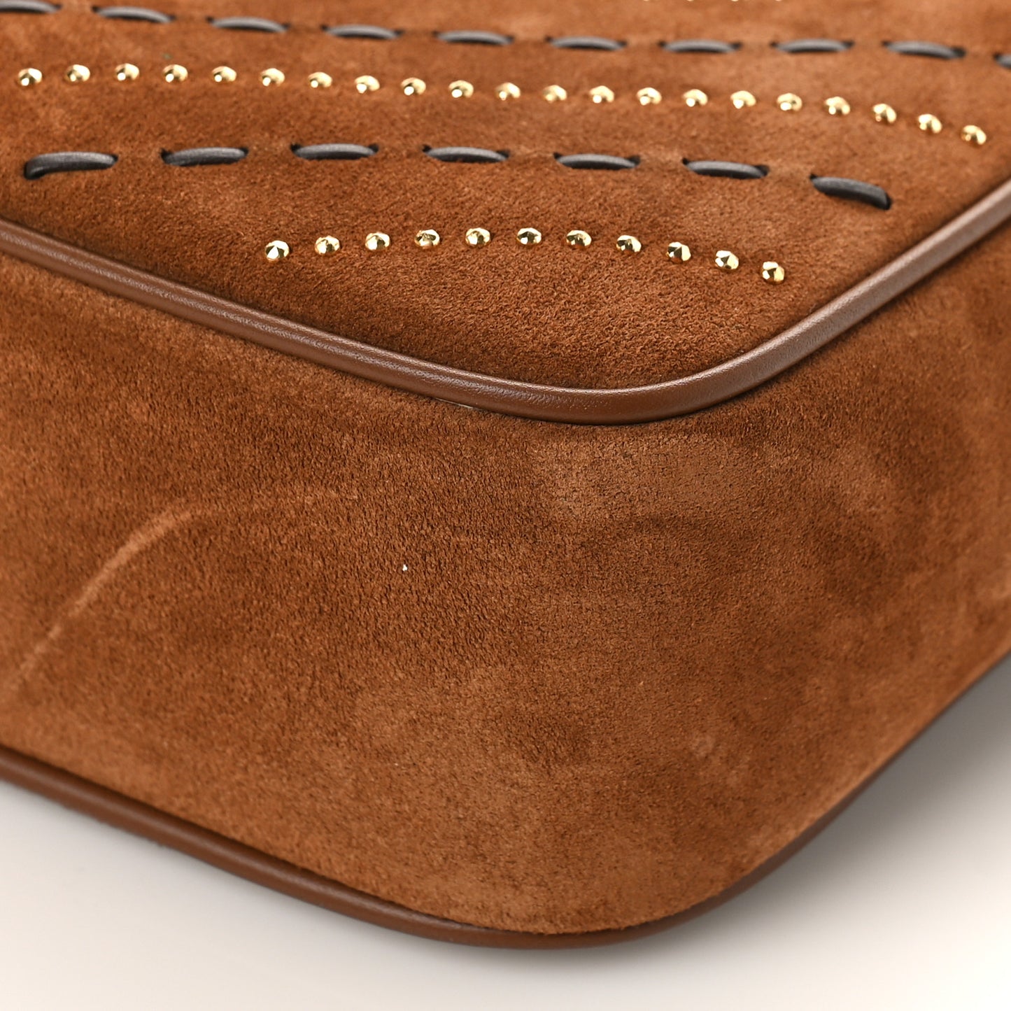 Suede Studded Woven Monogram Lou Camera Bag Cinnamon