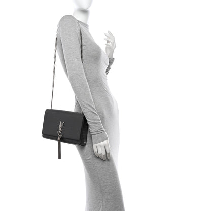 Saint Laurent Calfskin Crocodile Embossed Medium Classic Monogram Kate Tassel Satchel Storm 2 of 10
