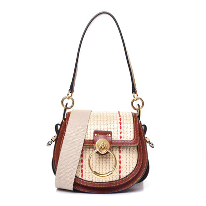 Chloe Calfskin Raffia Embroidered Small Tess Bag Sepia Brown 1 of 10