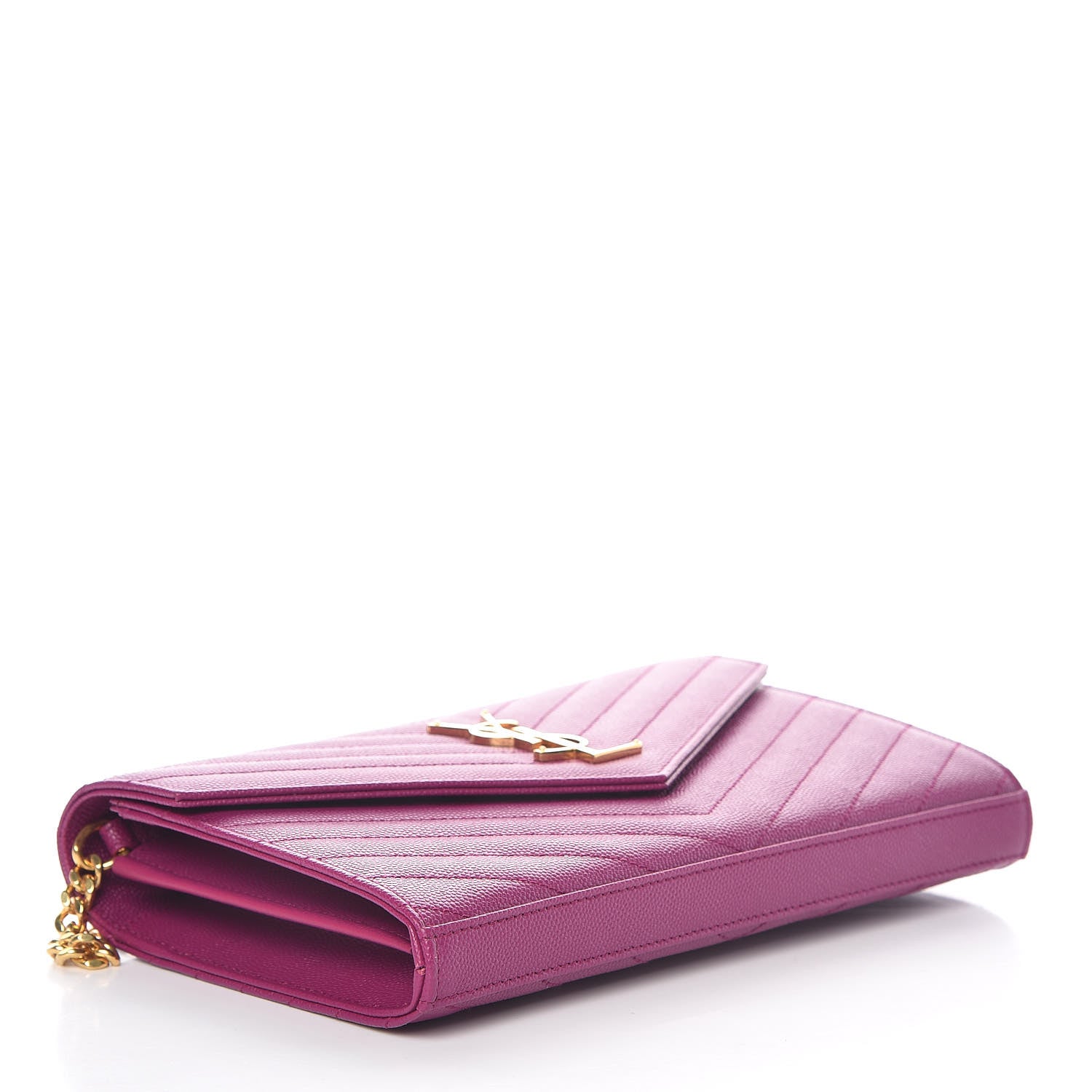 Saint Laurent Grain De Poudre Matelasse Chevron Monogram Chain Wallet Dark Grape 4 of 8
