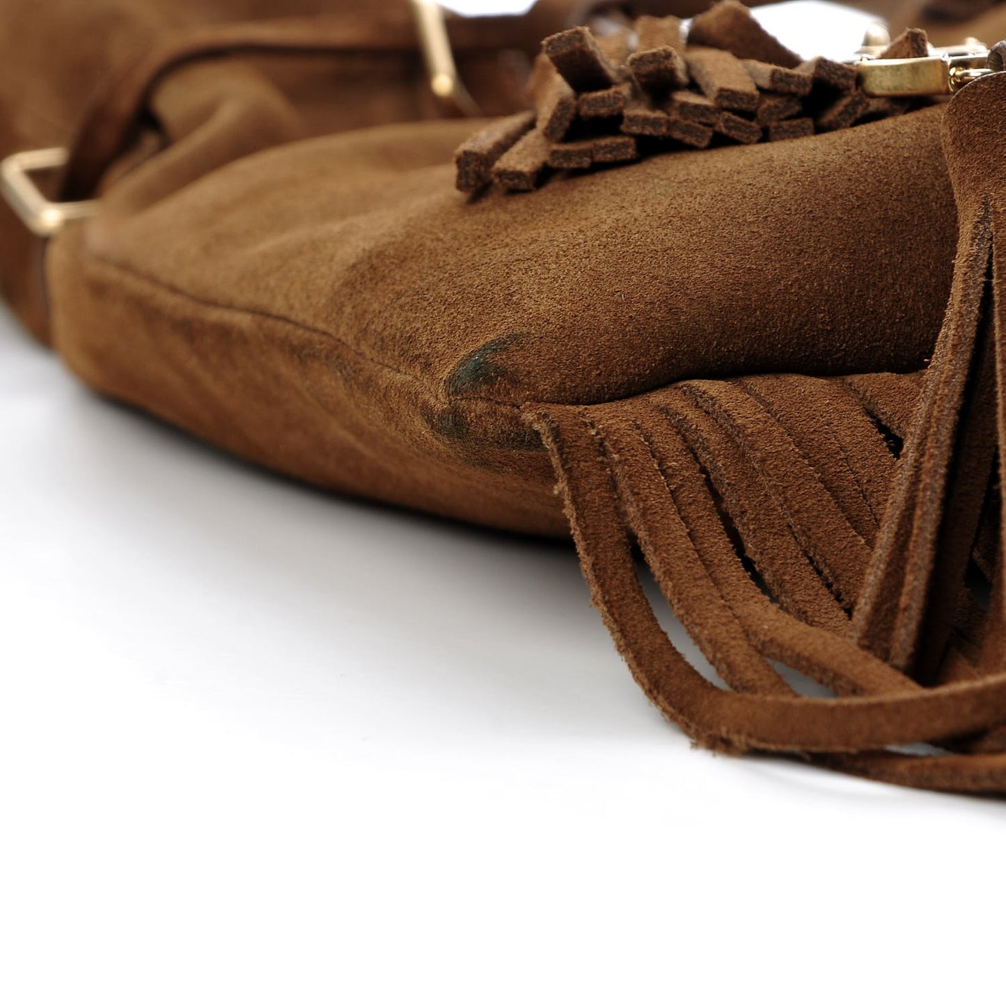 Suede Fringe Small Monogram Bucket Bag Light Ocre