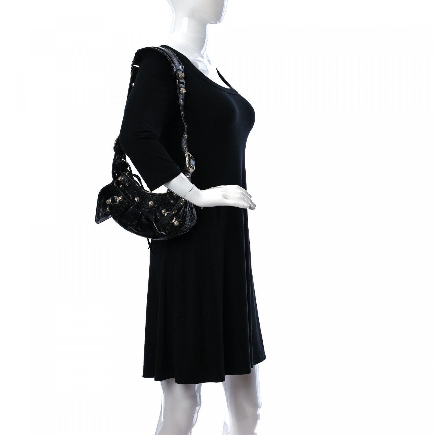 Balenciaga Extra Supple Calfskin Crystal Crocodile Embossed Le Cagole Shoulder Bag XS Black 2 of 10