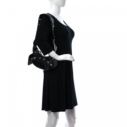Balenciaga Extra Supple Calfskin Crystal Crocodile Embossed Le Cagole Shoulder Bag XS Black 2 of 10