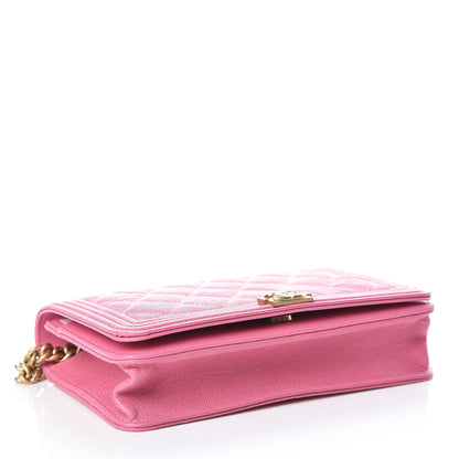 Chanel Caviar Quilted Boy Wallet On Chain WOC Pink 4 of 12