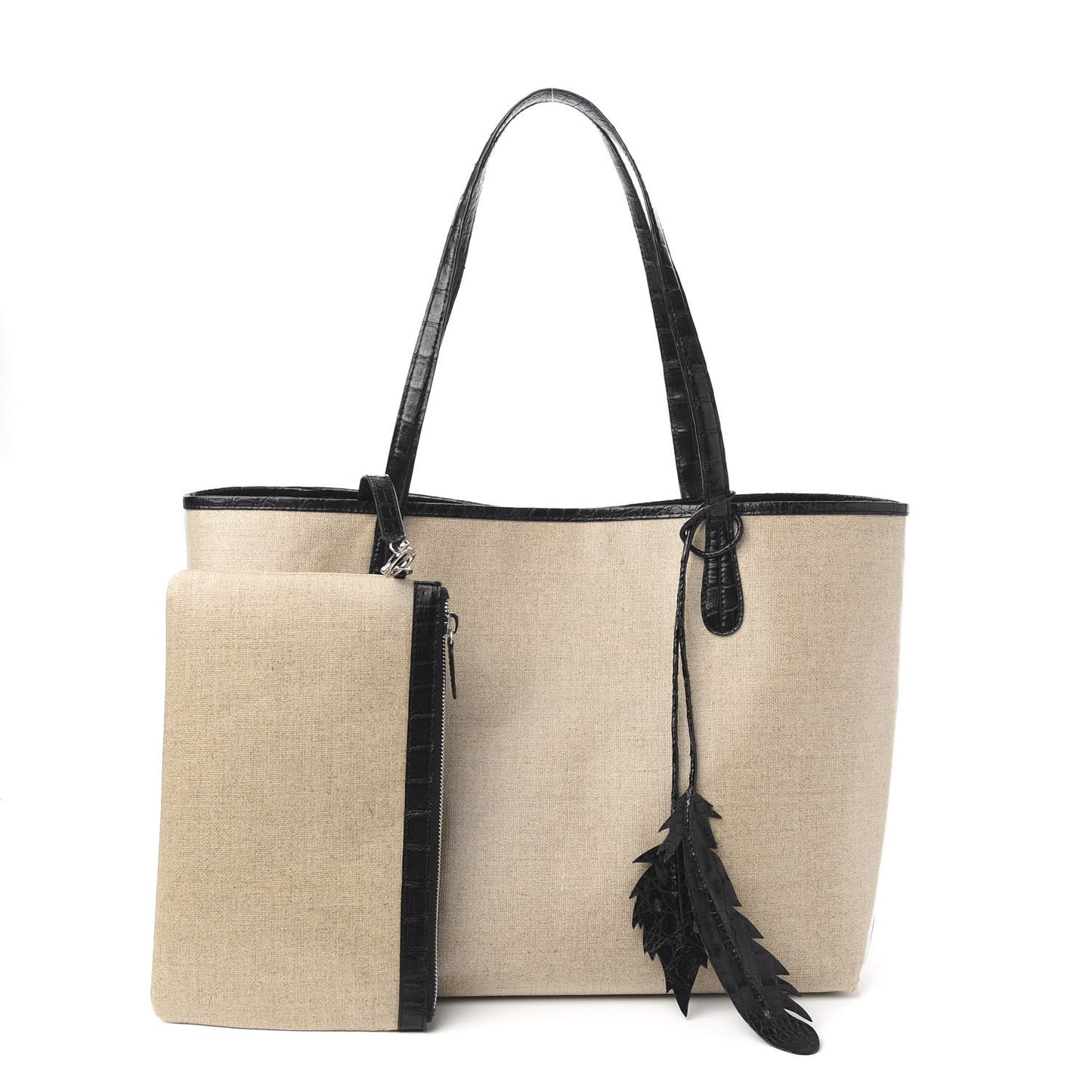Linen Crocodile Medium Erica Shopper Tote Black
