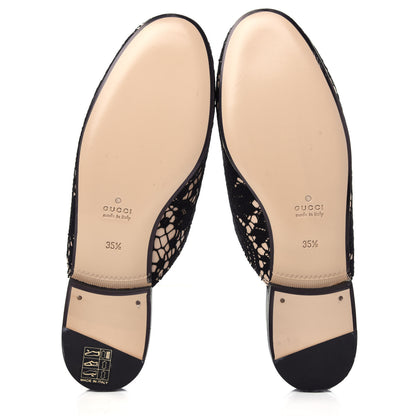Gucci Lace Malaga Kid Womens Princetown Slippers 35.5 Black Skin Rose 6 of 10