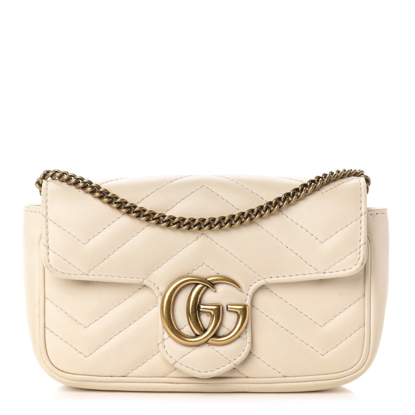 Calfskin Matelasse Super Mini GG Marmont Shoulder Bag White